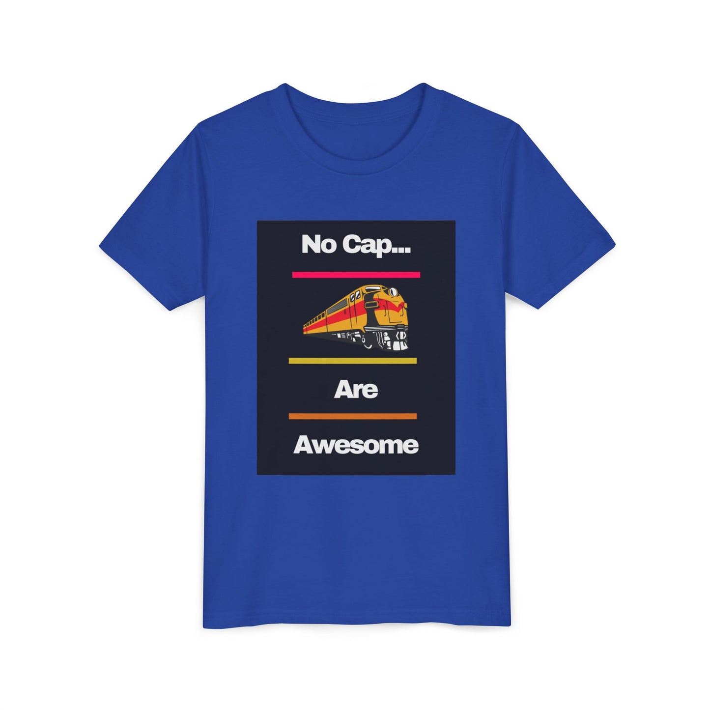 Kids Train Lover T-Shirt | Fun Train Graphic “No Cap Trains Are Awesome” Youth Tee