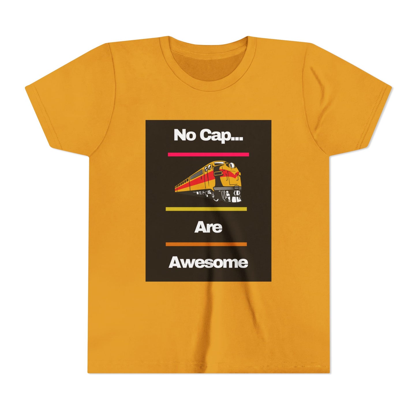 Kids Train Lover T-Shirt | Fun Train Graphic “No Cap Trains Are Awesome” Youth Tee