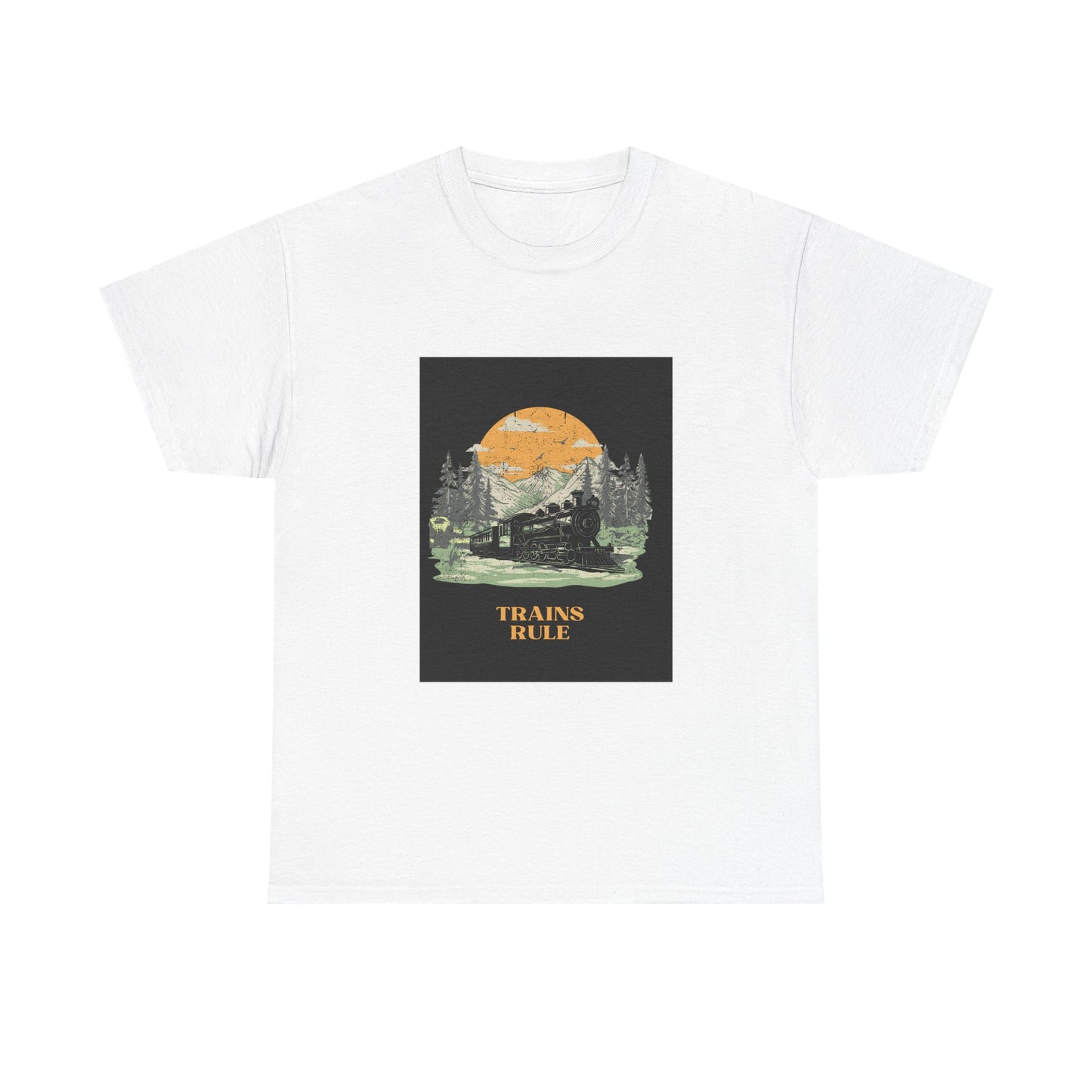 Train Ride Graphic Tee — Vintage Mountain Train Sunset