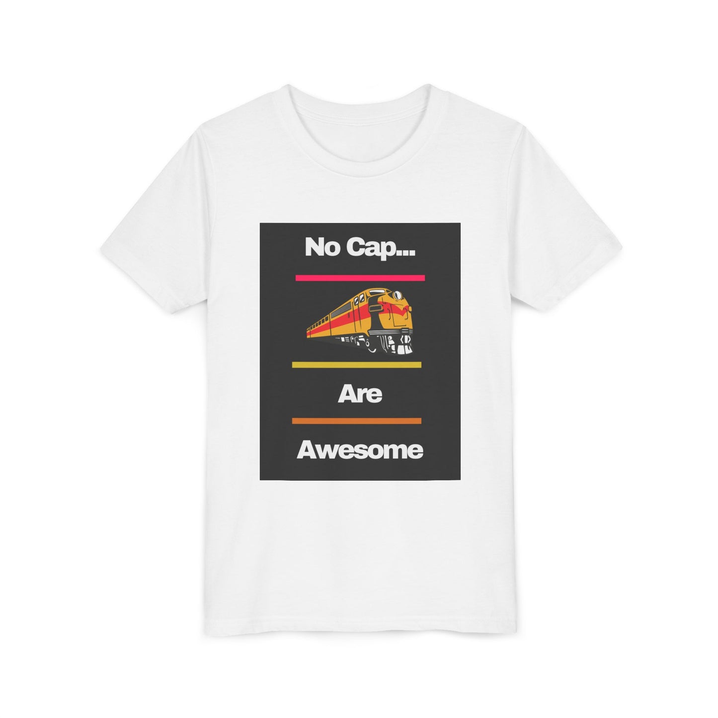 Kids Train Lover T-Shirt | Fun Train Graphic “No Cap Trains Are Awesome” Youth Tee
