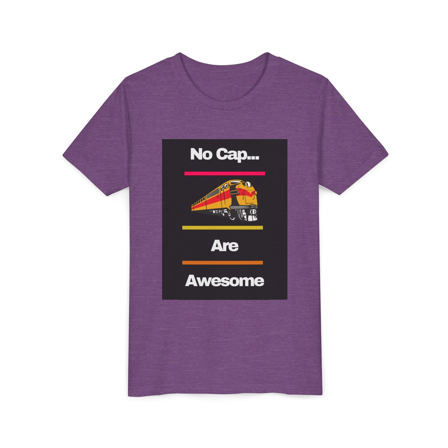 Kids Train Lover T-Shirt | Fun Train Graphic “No Cap Trains Are Awesome” Youth Tee