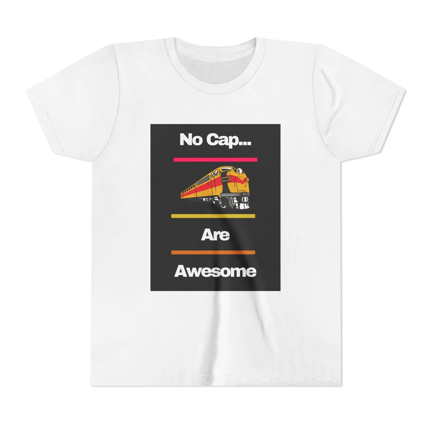 Kids Train Lover T-Shirt | Fun Train Graphic “No Cap Trains Are Awesome” Youth Tee