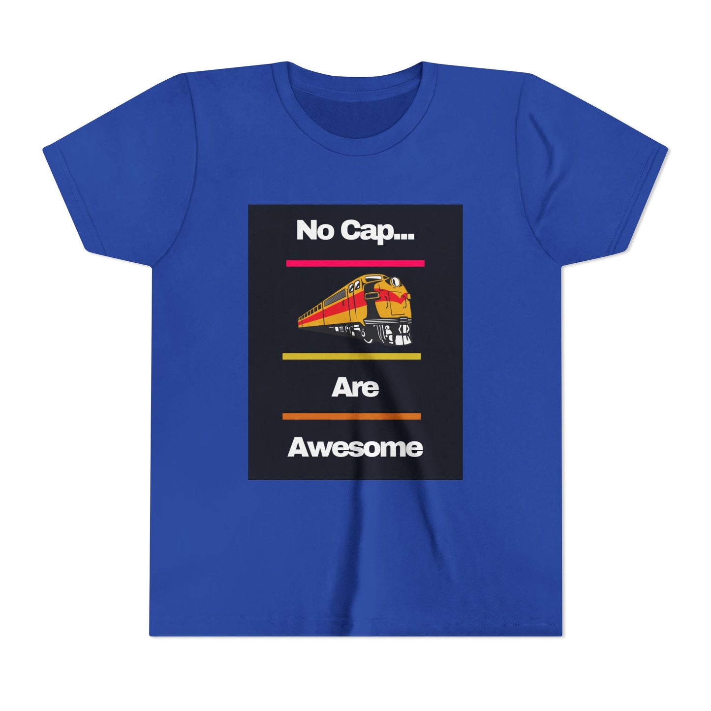 Kids Train Lover T-Shirt | Fun Train Graphic “No Cap Trains Are Awesome” Youth Tee