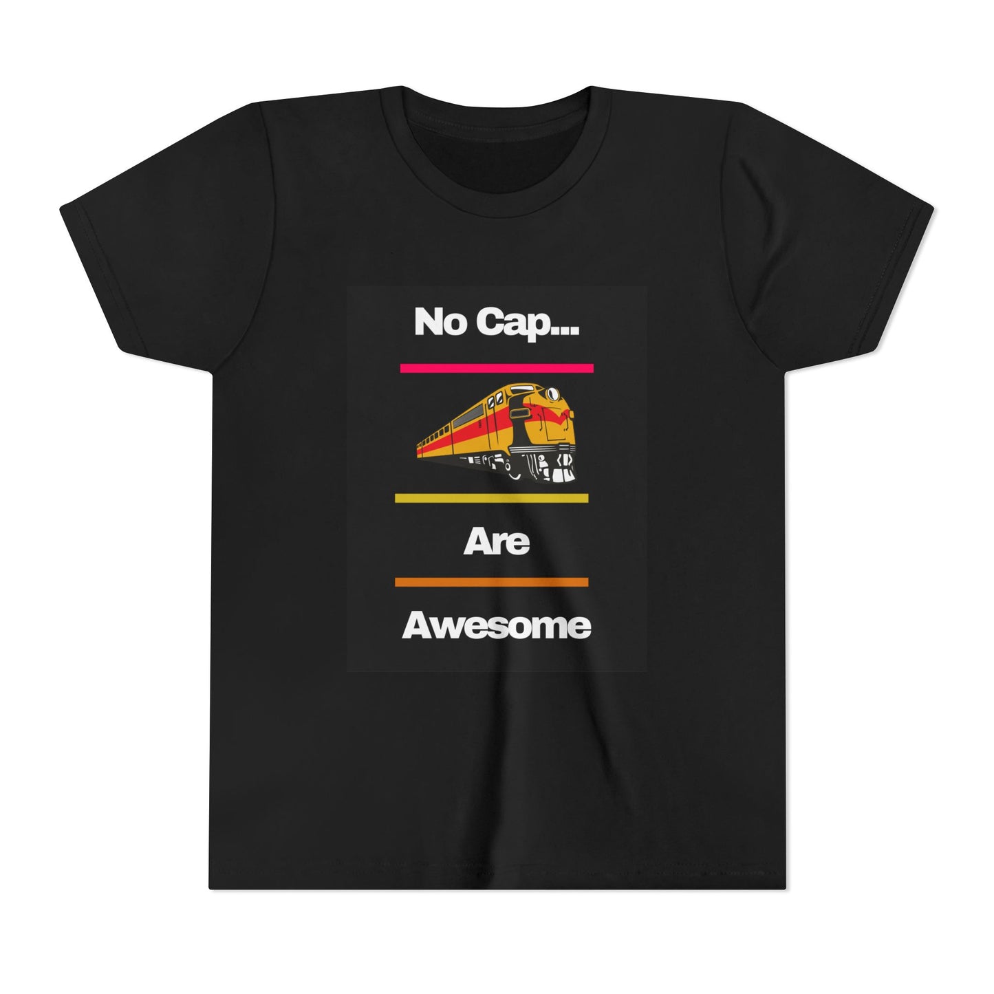 Kids Train Lover T-Shirt | Fun Train Graphic “No Cap Trains Are Awesome” Youth Tee