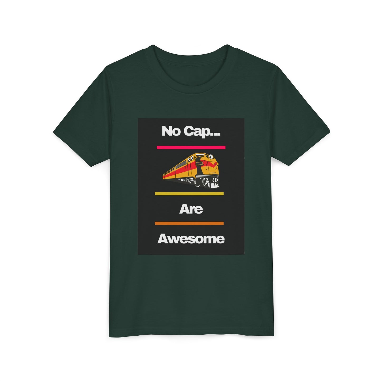 Kids Train Lover T-Shirt | Fun Train Graphic “No Cap Trains Are Awesome” Youth Tee