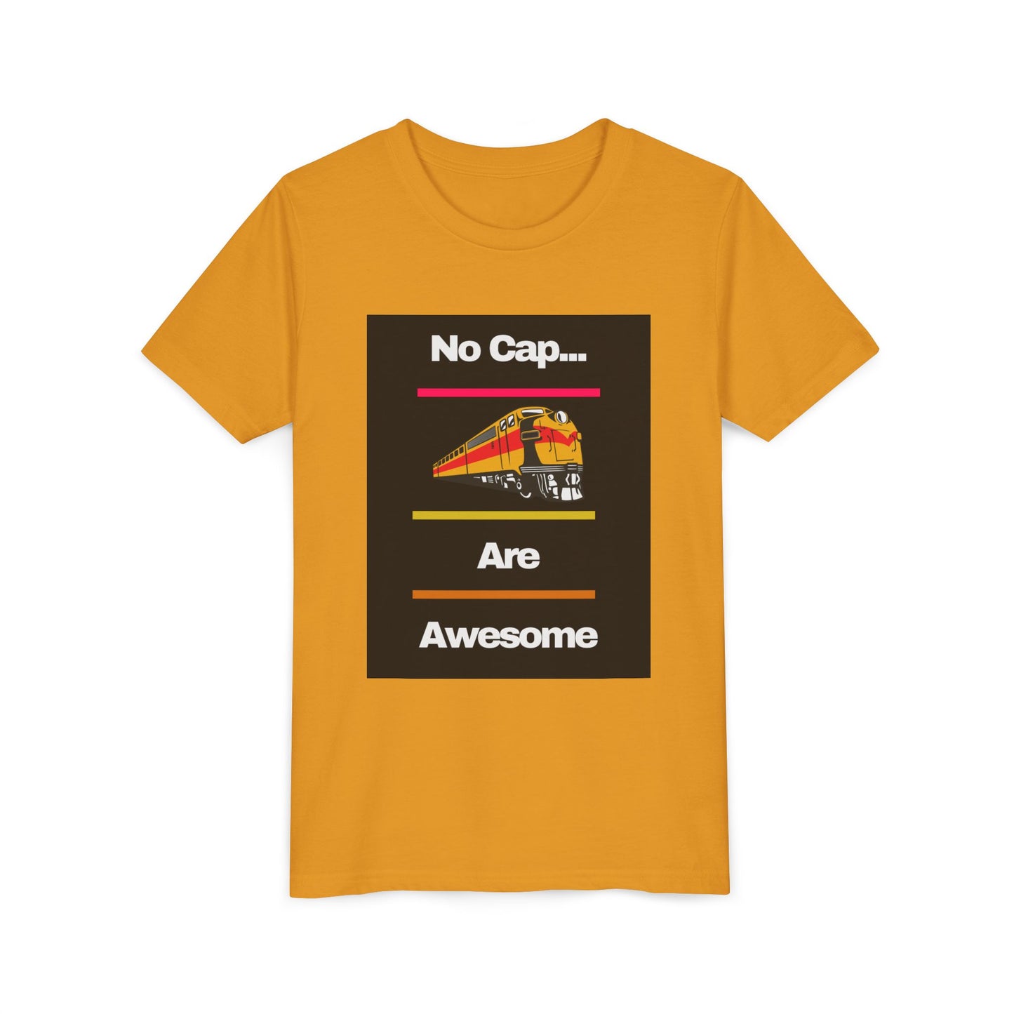 Kids Train Lover T-Shirt | Fun Train Graphic “No Cap Trains Are Awesome” Youth Tee
