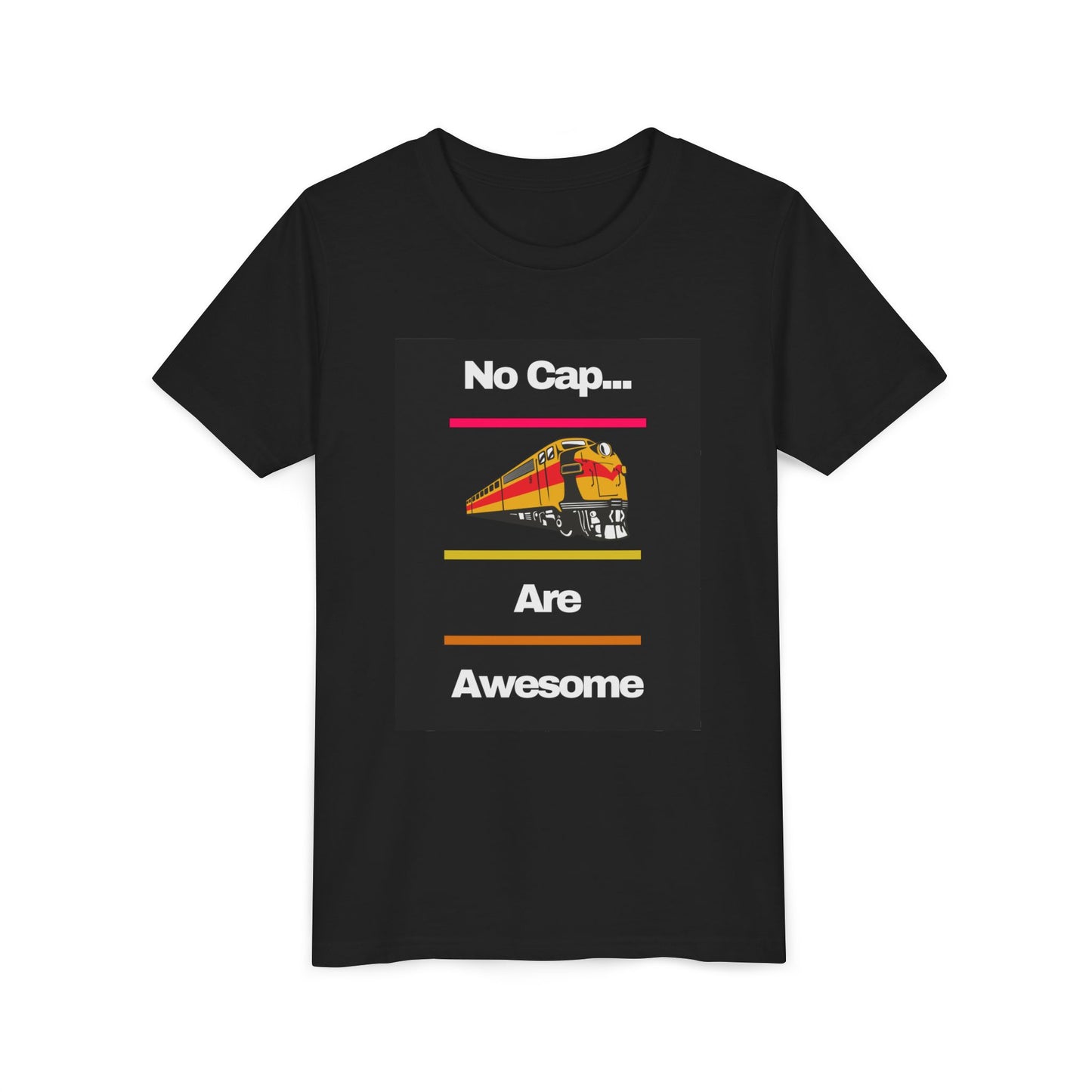 Kids Train Lover T-Shirt | Fun Train Graphic “No Cap Trains Are Awesome” Youth Tee