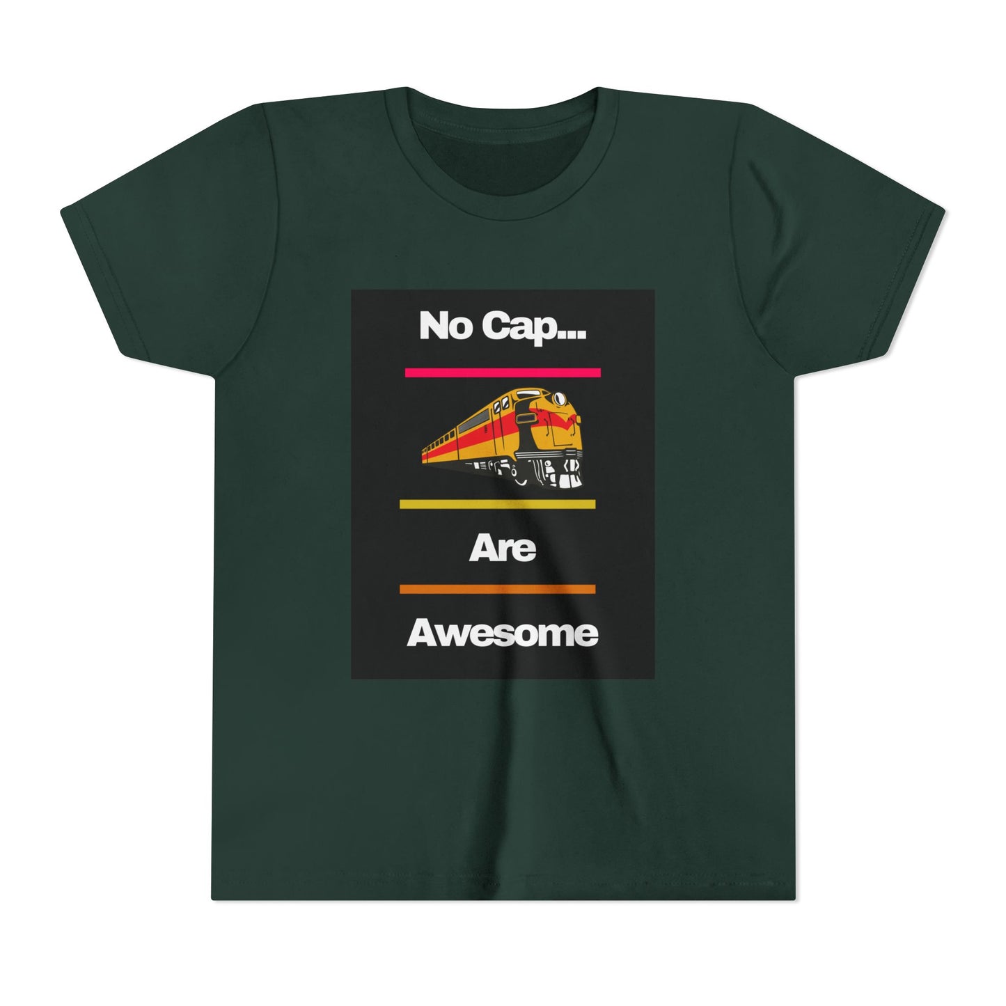 Kids Train Lover T-Shirt | Fun Train Graphic “No Cap Trains Are Awesome” Youth Tee