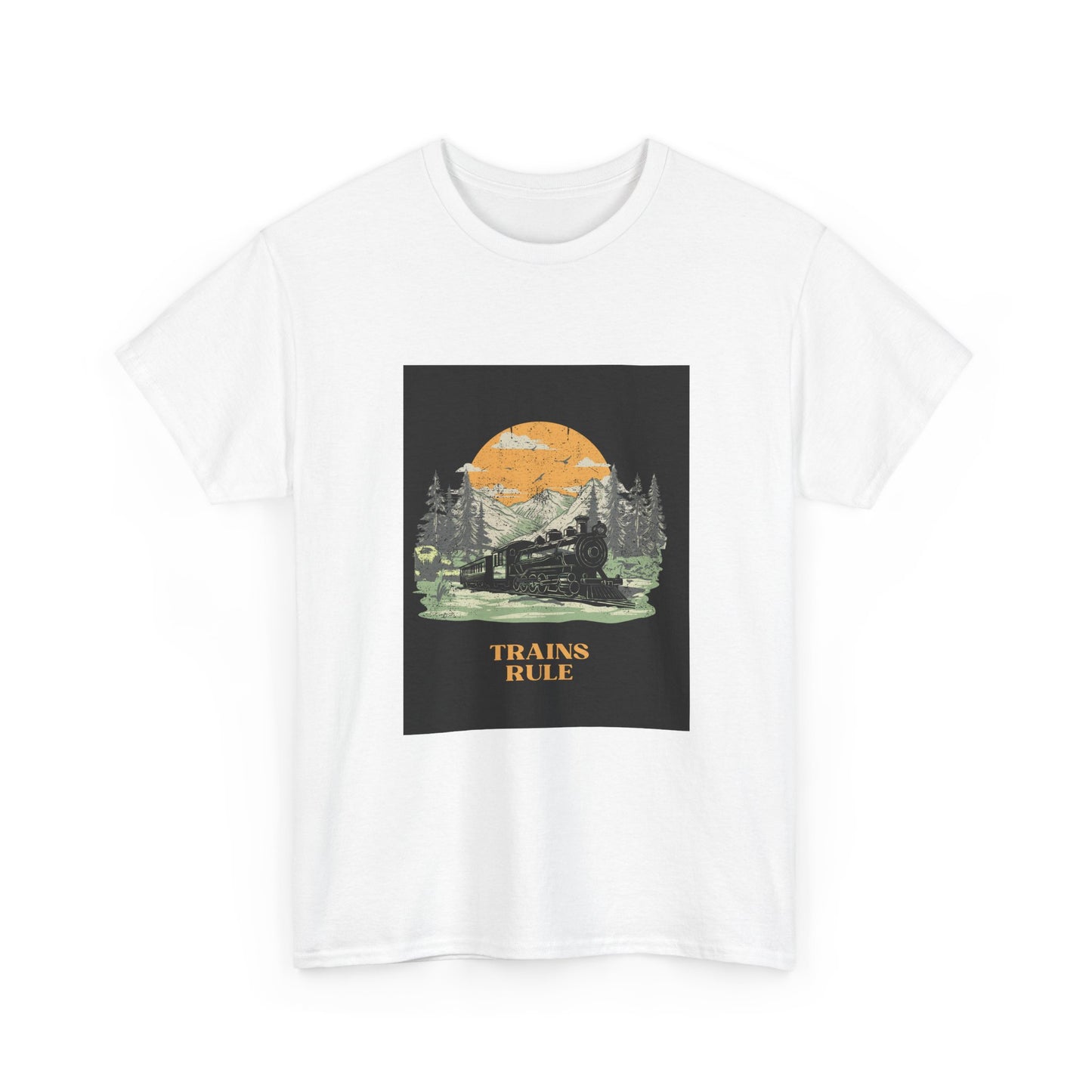 Train Ride Graphic Tee — Vintage Mountain Train Sunset